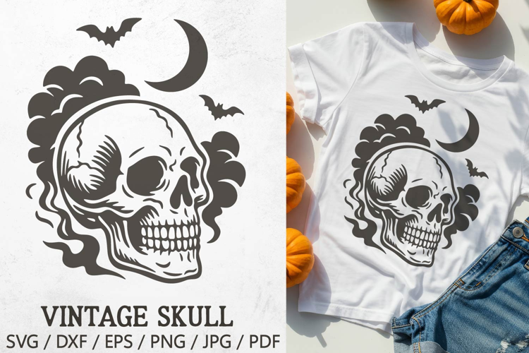 Vintage Halloween Skull SVG | Gothic Retro Skeleton PNG