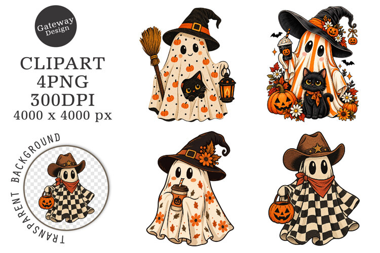 Vintage Halloween Spooky Ghost PNG example image 1