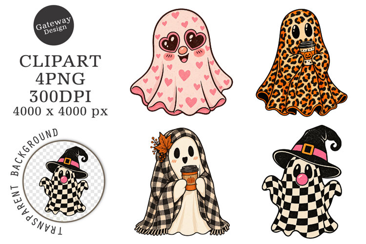 Vintage Halloween Spooky Ghost PNG example image 1