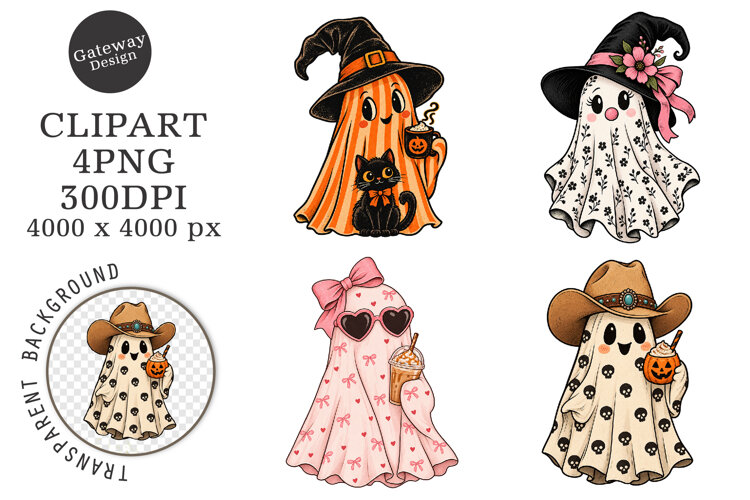 Vintage Halloween Spooky Ghost PNG example image 1