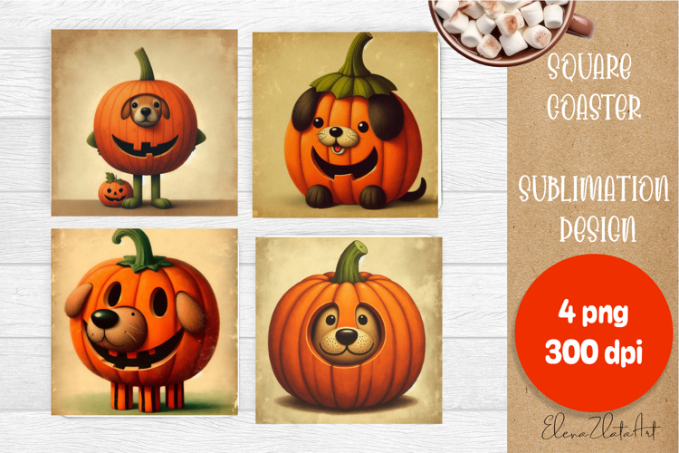 Vintage Halloween Square Coaster, Boo Ghost dog