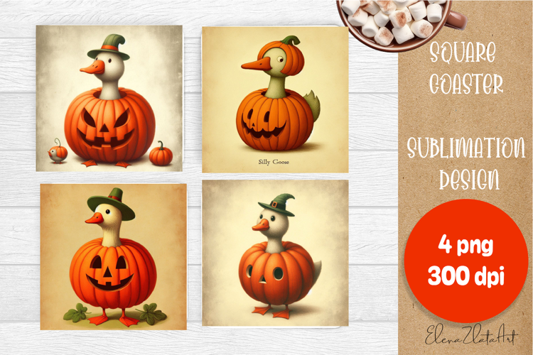Vintage Halloween Square Coaster, Boo Ghost Goose
