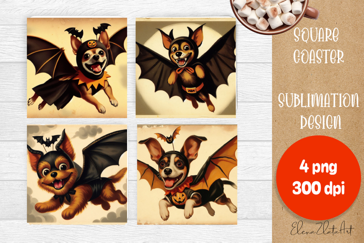 Vintage Halloween Square Coaster, Boo Ghost dog