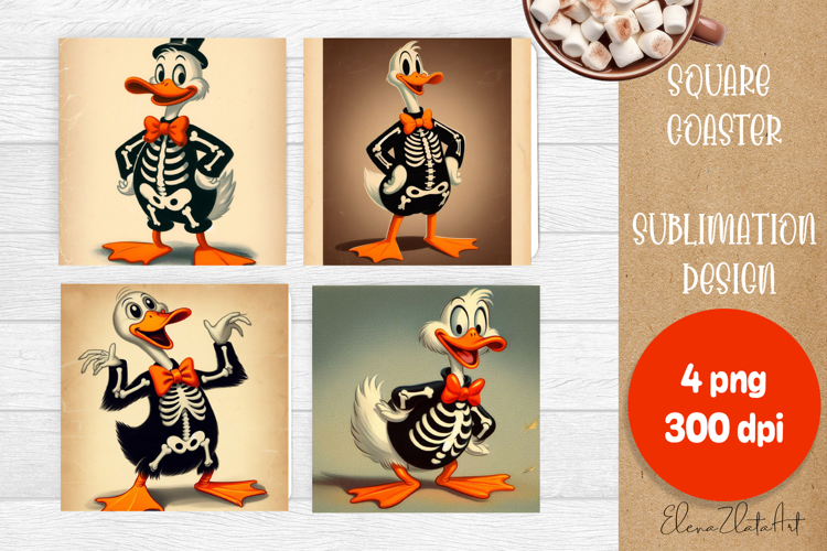 Vintage Halloween Square Coaster, Boo Ghost Goose