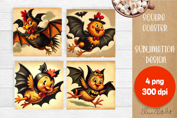 Vintage Halloween Square Coaster, Boo Ghost chicken