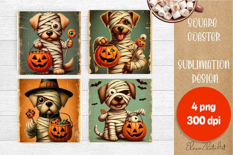 Vintage Halloween Square Coaster, Boo Ghost dog