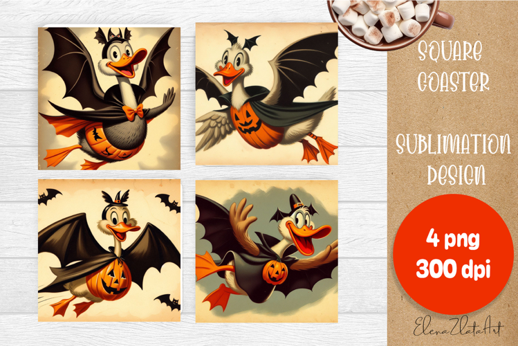 Vintage Halloween Square Coaster, Boo Ghost Goose
