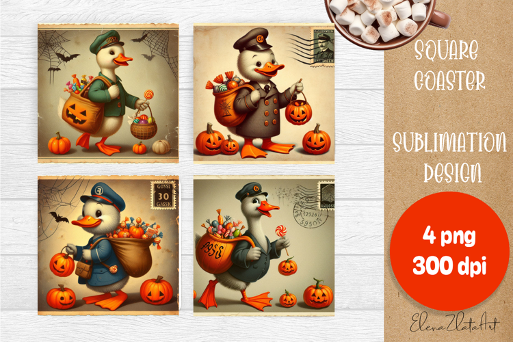 Vintage Halloween Square Coaster, Boo Ghost Goose
