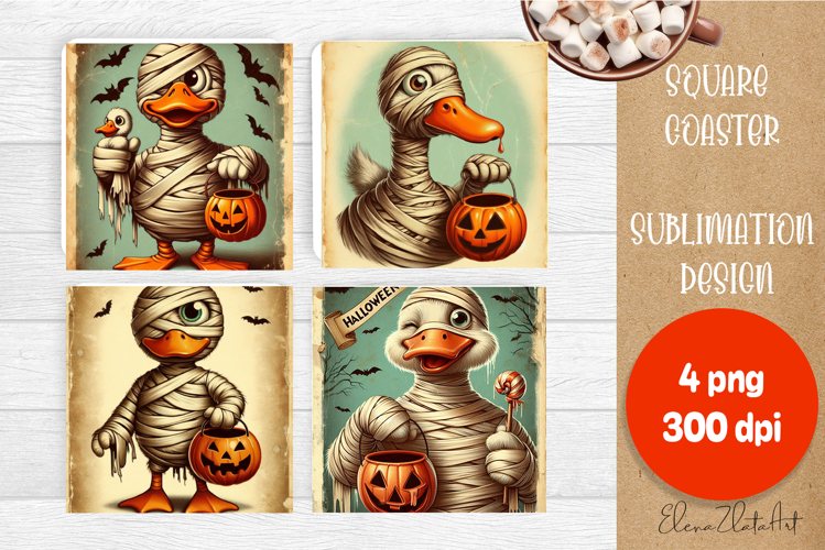 Vintage Halloween Square Coaster, Boo Ghost Goose