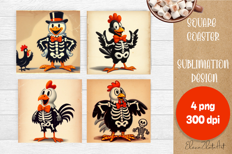 Vintage Halloween Square Coaster, Boo Ghost chicken