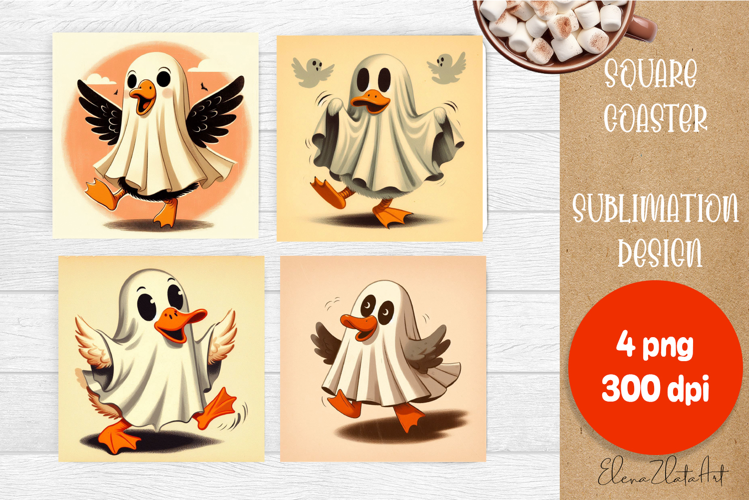 Vintage Halloween Square Coaster, Boo Ghost Goose