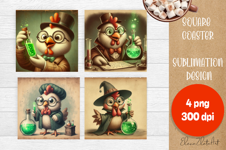 Vintage Halloween Square Coaster, Boo Ghost chicken