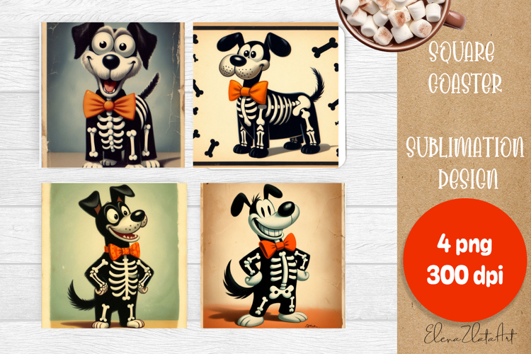 Vintage Halloween Square Coaster, Boo Ghost dog