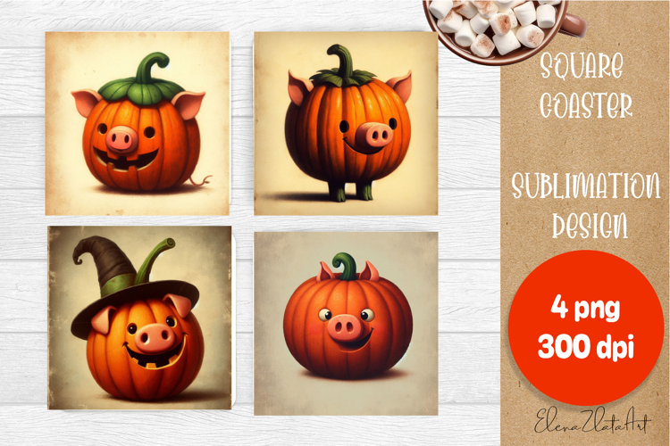 Vintage Halloween Square Coaster, Boo Ghost pig