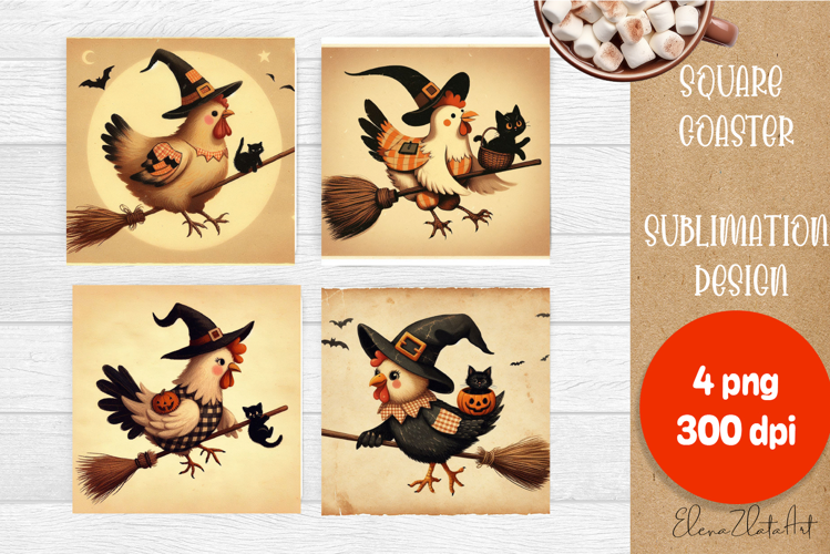 Vintage Halloween Square Coaster, Boo Ghost chicken