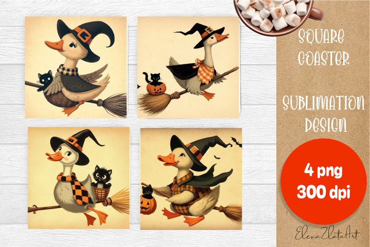 Vintage Halloween Square Coaster, Boo Ghost Goose