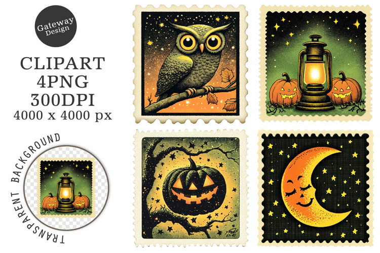 Vintage Halloween Stamps Clipart