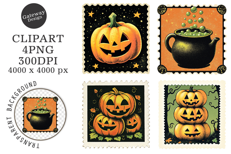 Vintage Halloween Stamps Clipart