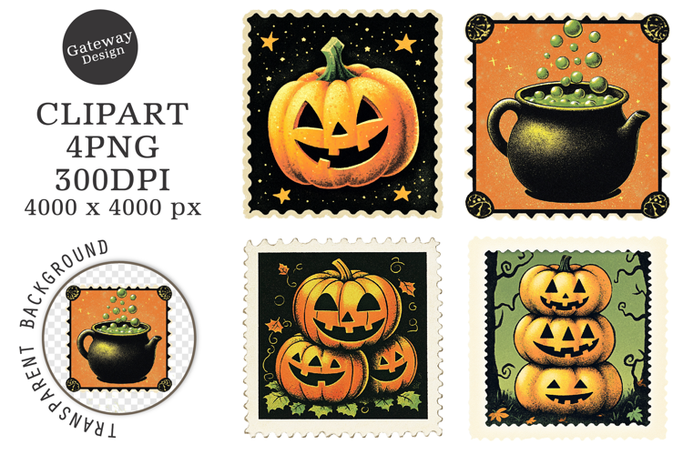 Vintage Halloween Stamps Clipart