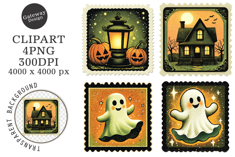 Vintage Halloween Stamps Clipart