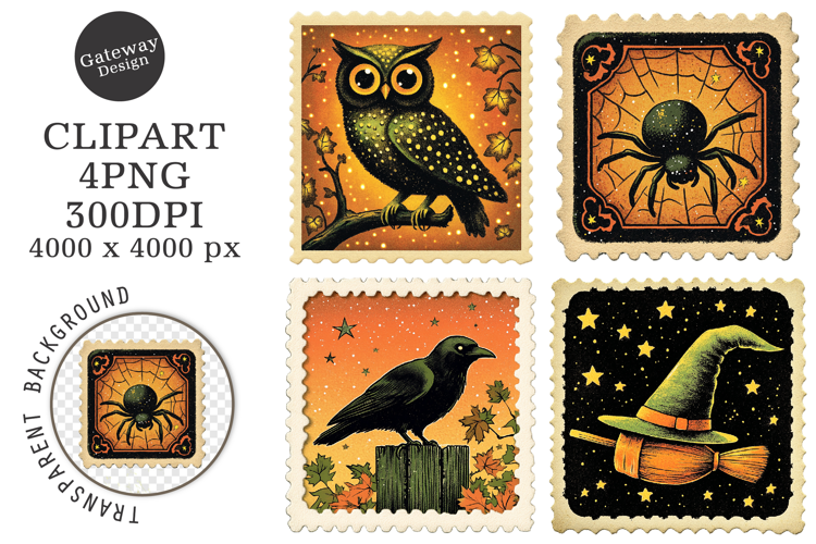 Vintage Halloween Stamps Clipart