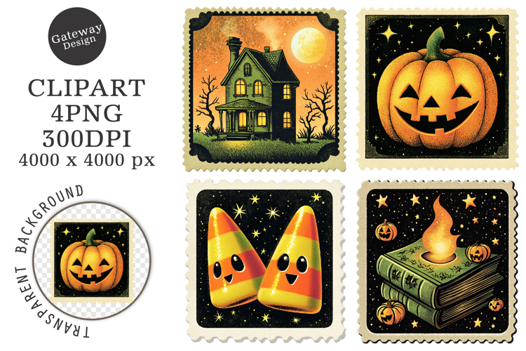 Vintage Halloween Stamps Clipart