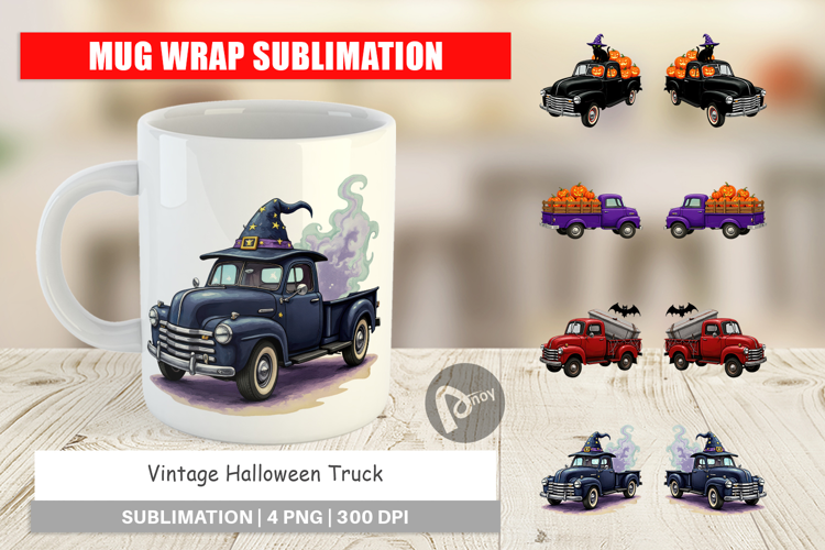 Mug Wrap Vintage Halloween Truck