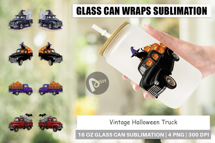 Glass Can Vintage Halloween Truck