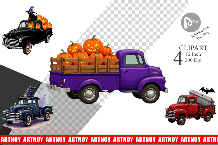 Vintage Halloween Truck Clipart