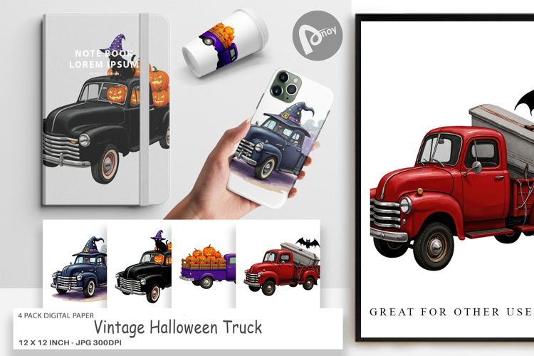 Digital Paper Vintage Halloween Truck