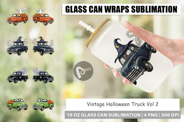 Glass Can Vintage Halloween Truck