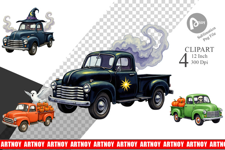 Vintage Halloween Truck Clipart