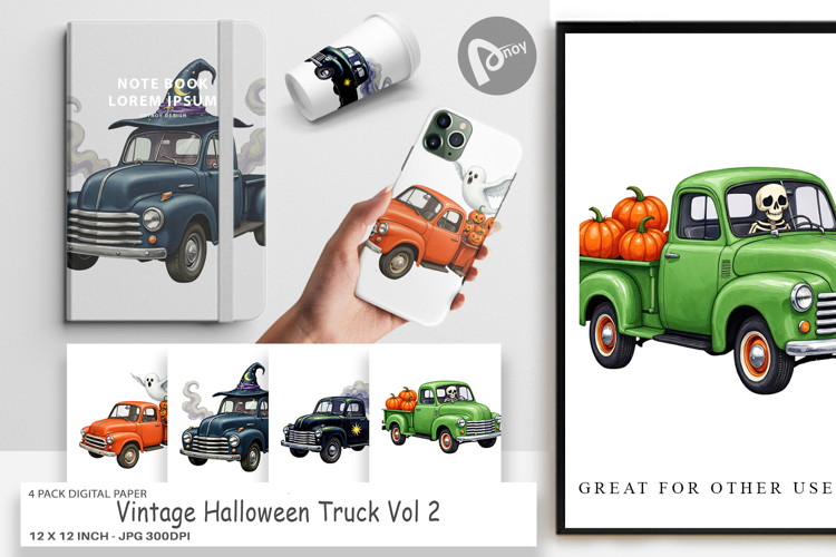 Digital Paper Vintage Halloween Truck