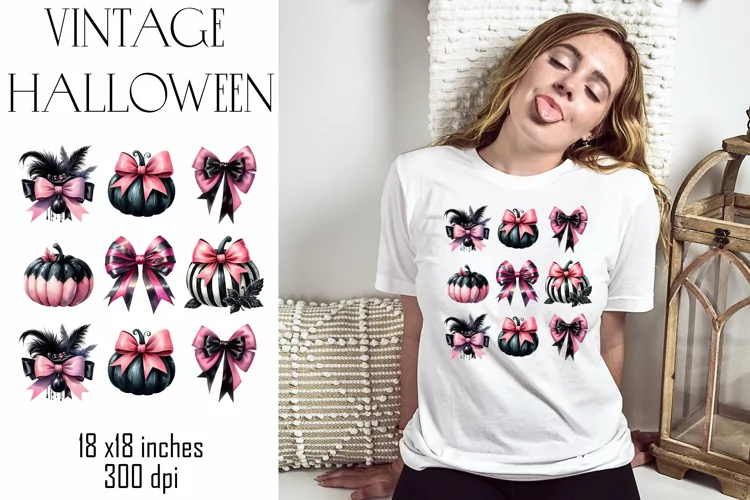 Vintage Halloween Bow Pumpkin sublimation design