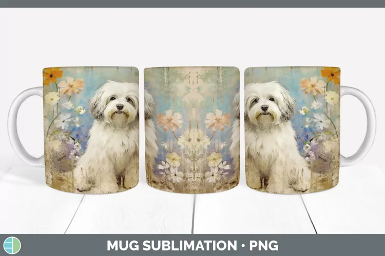 Vintage Havanese Dog Mug Wrap | Sublimation Coffee Cup Desig