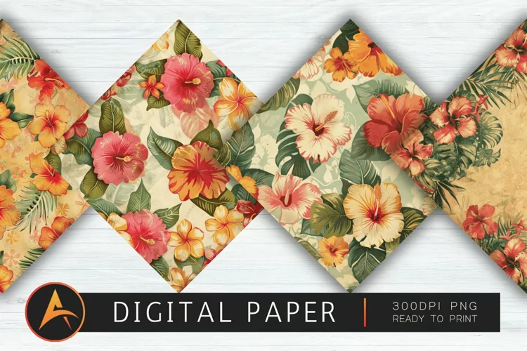 Vintage Hawaiian Flowers Digital Paper