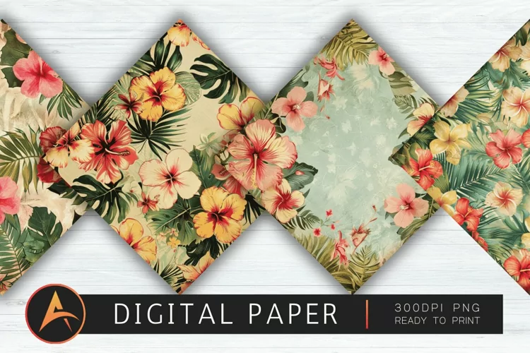 Vintage Hawaiian Flowers Digital Paper