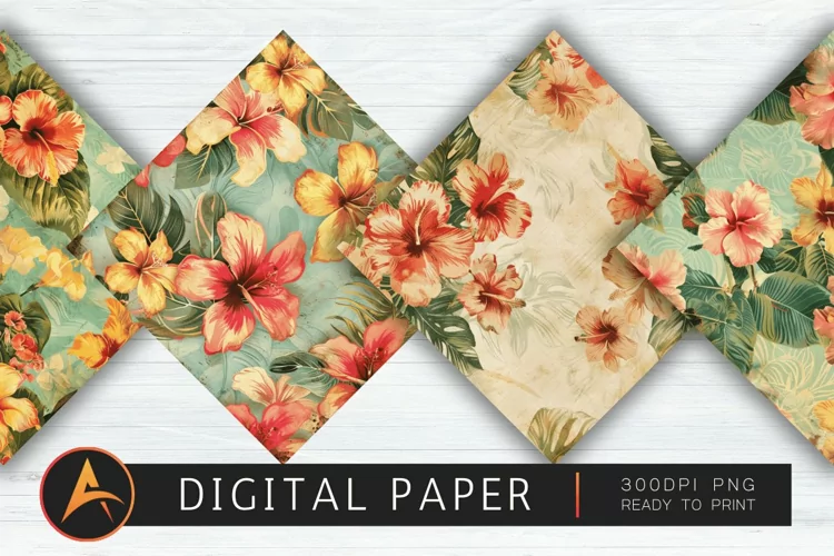 Vintage Hawaiian Flowers Digital Paper