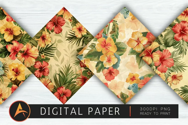 Vintage Hawaiian Flowers Digital Paper