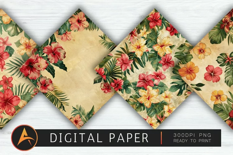 Vintage Hawaiian Flowers Digital Paper