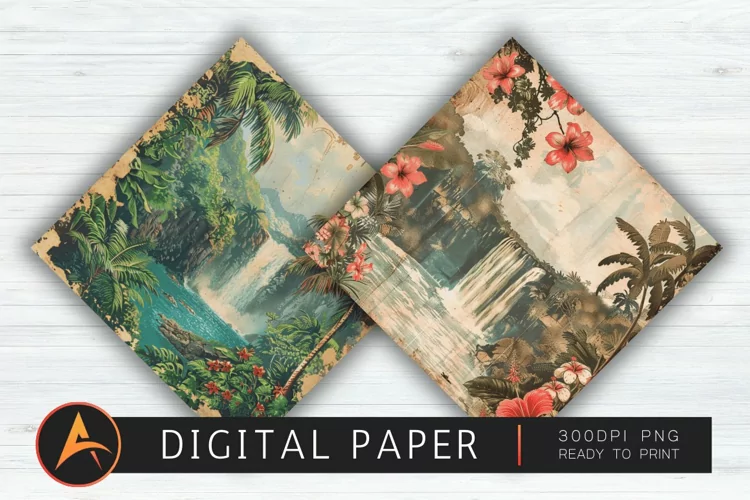 Vintage Hawaiian Waterfall Background