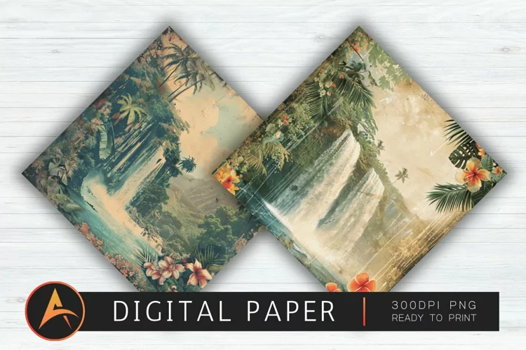 Vintage Hawaiian Waterfall Wallpaper