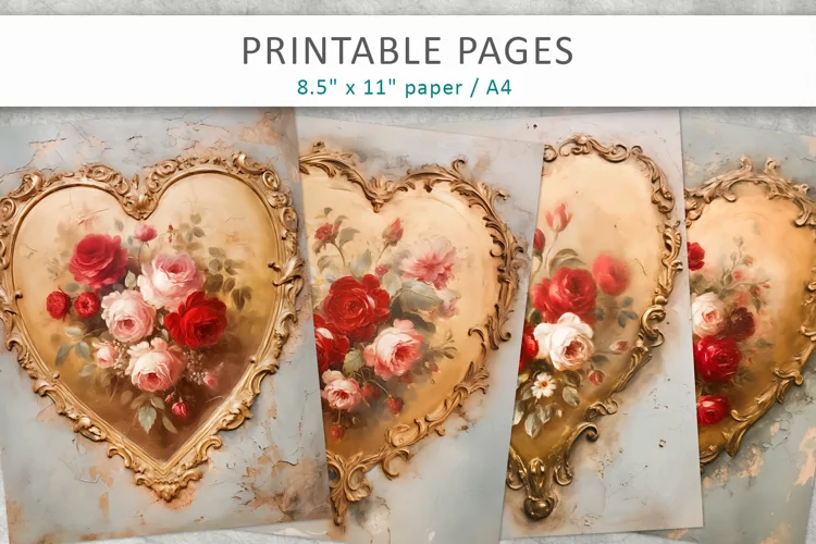 Vintage heart junk journal, Valentine’s pages