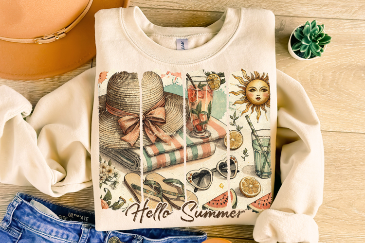 Hello Summer PNG, Brushstroke Summer PNG, Retro Summer PNG
