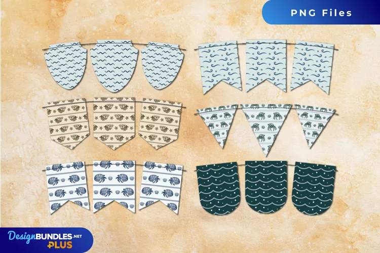 Vintage Hermit Crab Seamless Pattern Bunting Banner