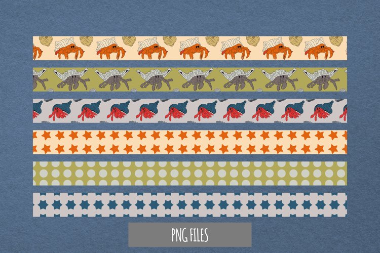 Vintage Hermit Crab Seamless Pattern Strips example image 1