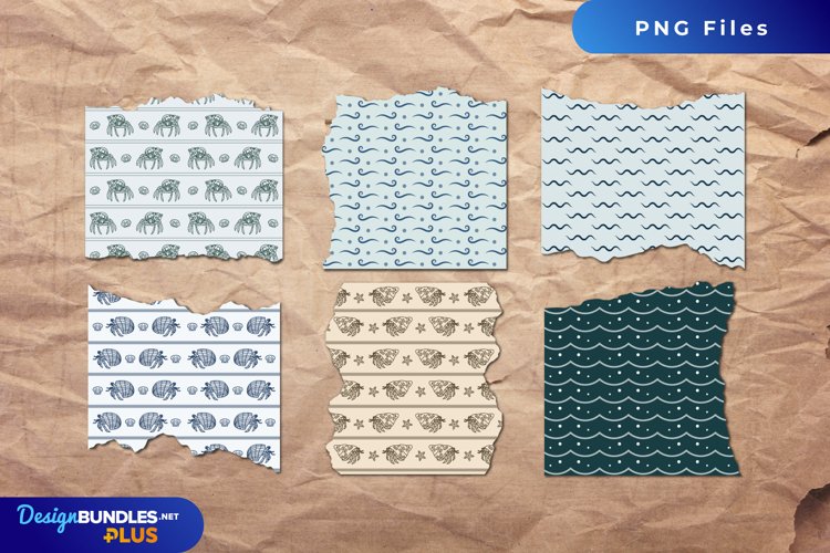 Vintage Hermit Crab Seamless Pattern Torn Paper