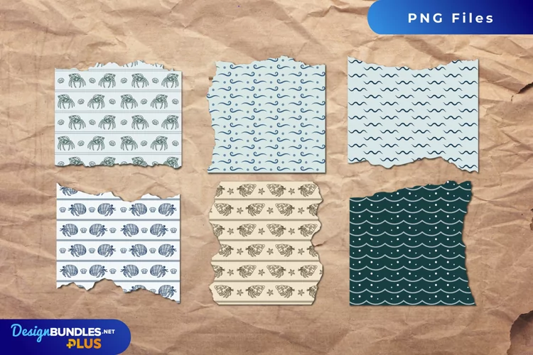 Vintage Hermit Crab Seamless Pattern Torn Paper