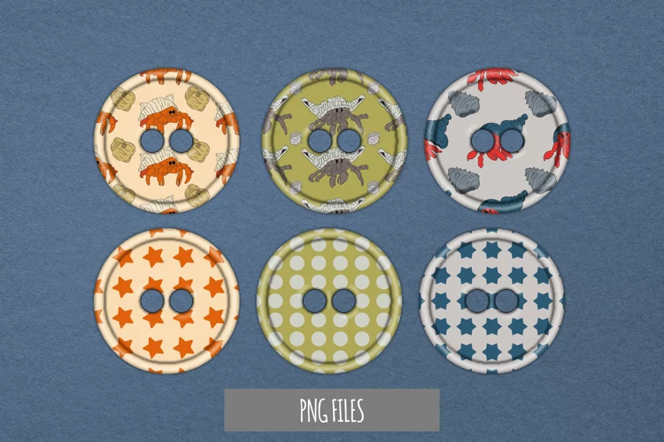 Vintage Hermit Crab Seamless Pattern with Buttons