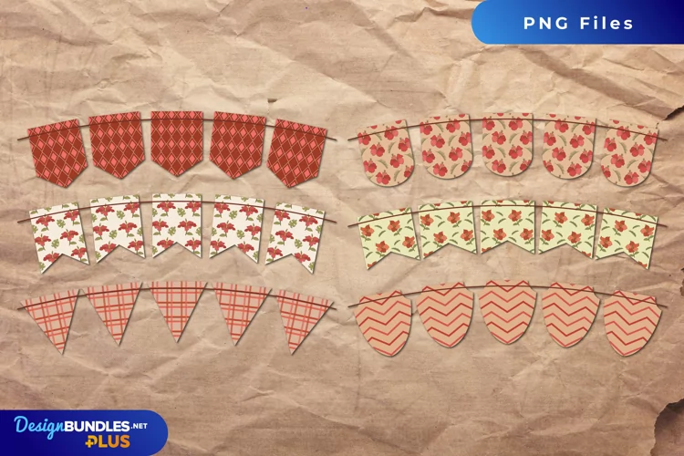 Vintage Hibiscus Flowers Bunting Banner Set